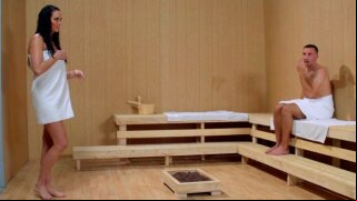 Horny people are having fun in sauna