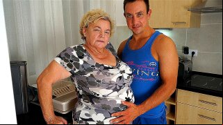Curvy Granny Sucking And Fucking A Way Younger Dude In Her Kitchen - MatureNL