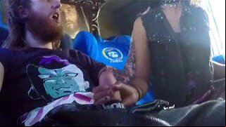Latin girl masturbate and blowjob at public bus
