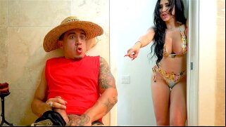 Valerie Kay caught Bruno jerking off and started sucking him
